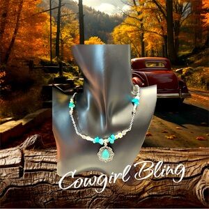 Western flair/cowgirl bling collar with turquoise